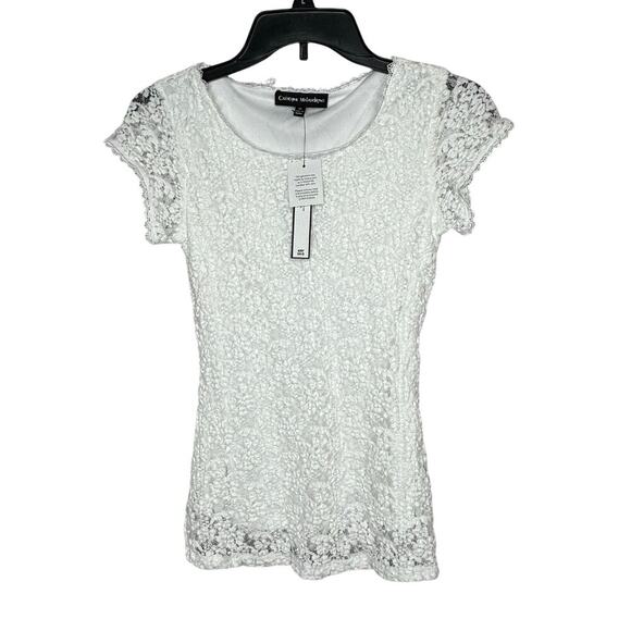 Catherine Malandrino Tops - Catherine Malandrino White Lace Y2K Trendy Crinkle Short Sleeve Top Size XS New